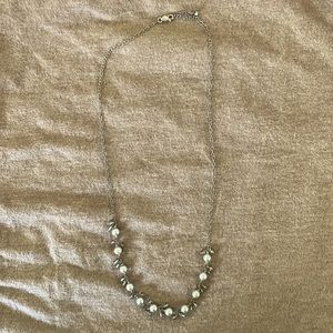 Delicate handmade necklace, grey pearls, smoke grey crystals, antiqued findings